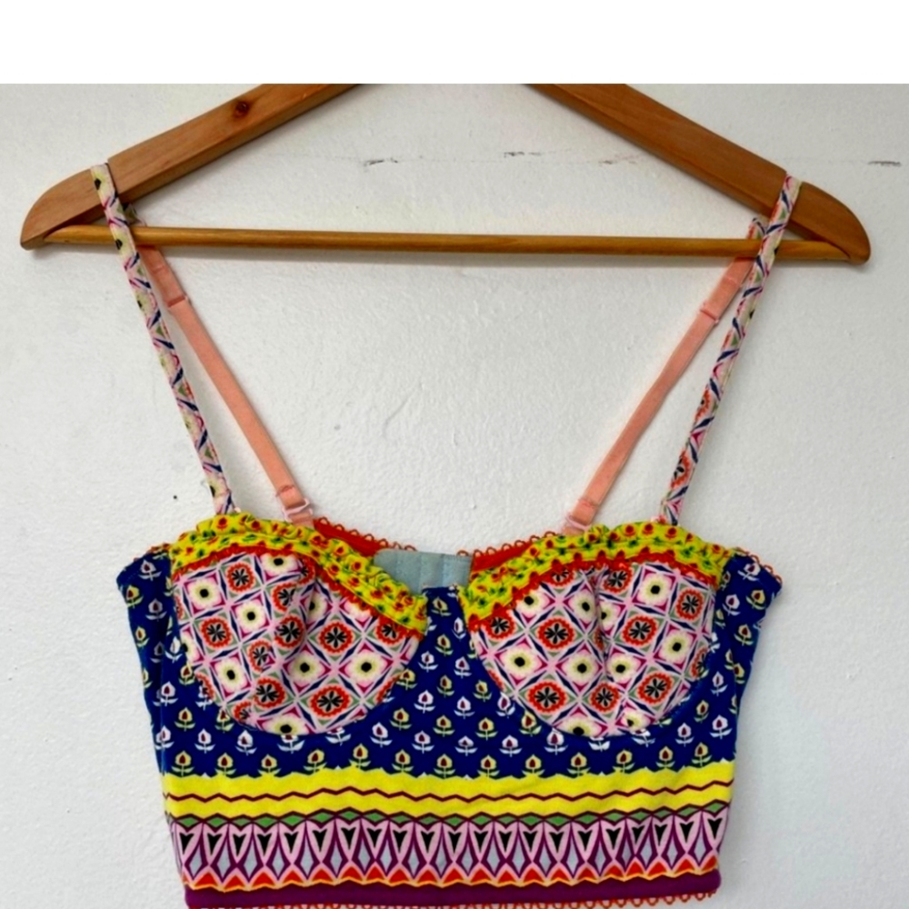 💖Pinkerton | Anthropologie Blue, Yellow, & Purple Patterned Bra, or corset 34 B